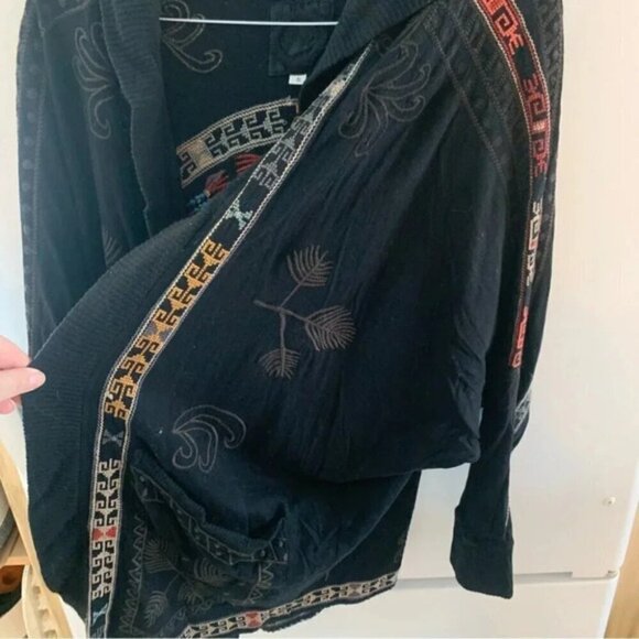 Biya Johnny Was Embroidered Hooded Open Front Cardigan Black Boho S - Picture 8 of 12